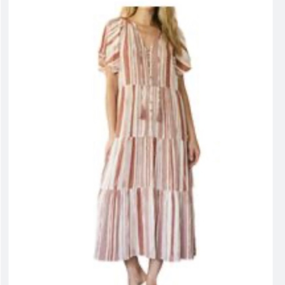 Oliphant Size S Elegant Red and White Maxi Dress